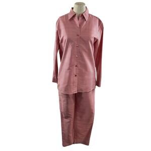 VTG Sutton Studio Red White Gingham Plaid Silk 2-Pc Set Button-Down Pants S 4/6
